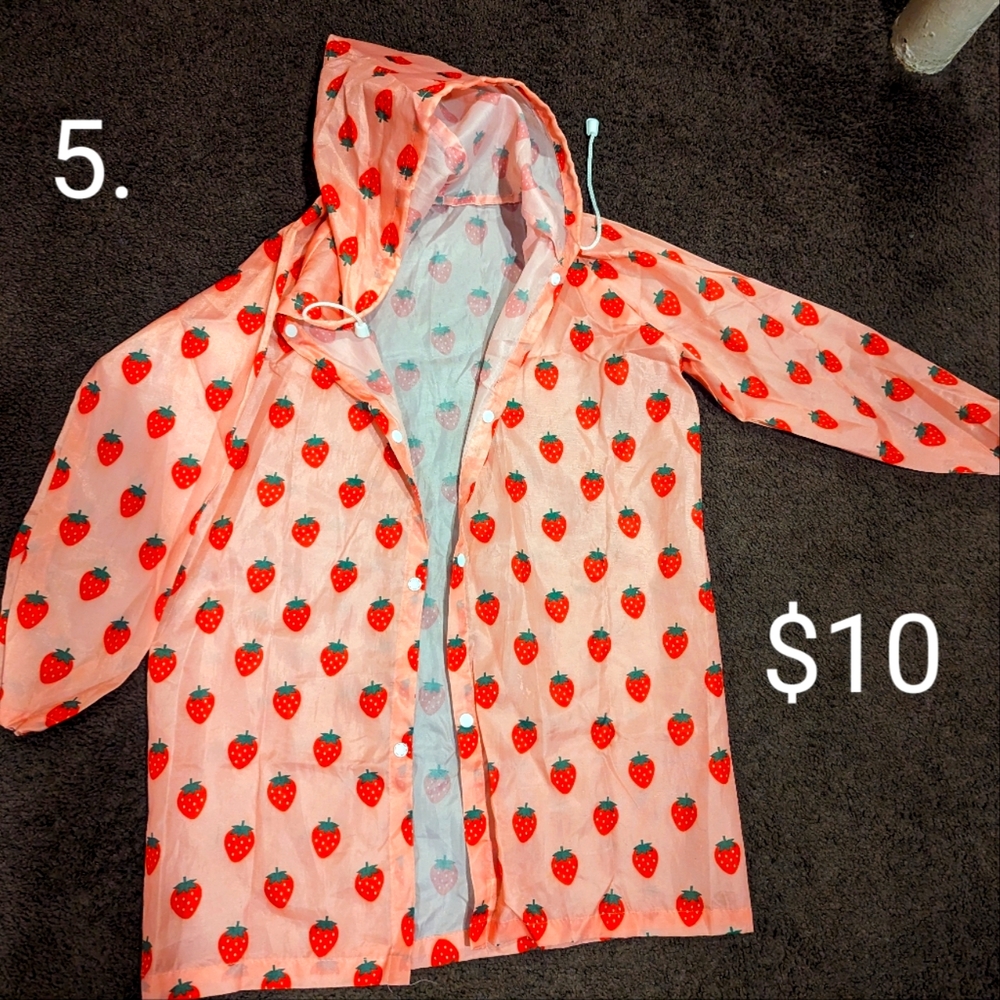 Pink strawberry raincoat, size girls L
